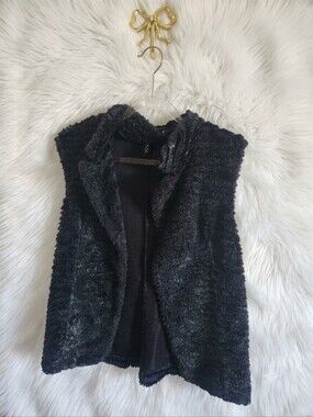 Colori Metallic Black Faux Fur Vest
